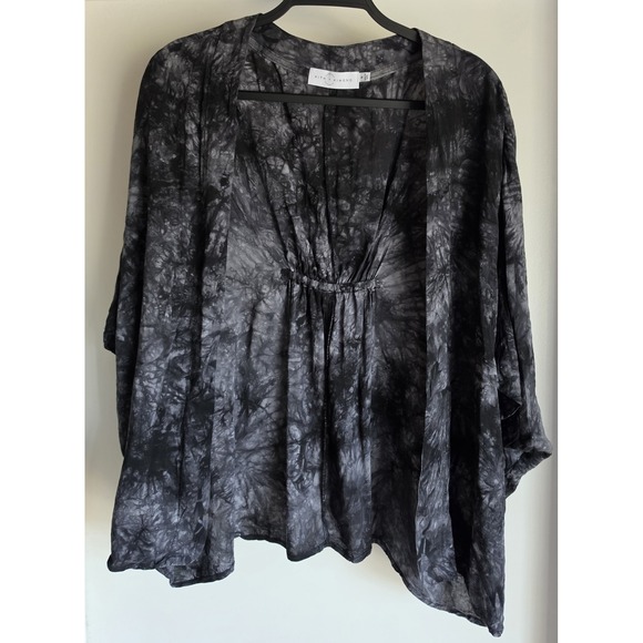 KITH + KIMONO Other - KITH + KIMONO Women S Black Grey Tie Dye Short Sleeve Wrap Robe Cover Up